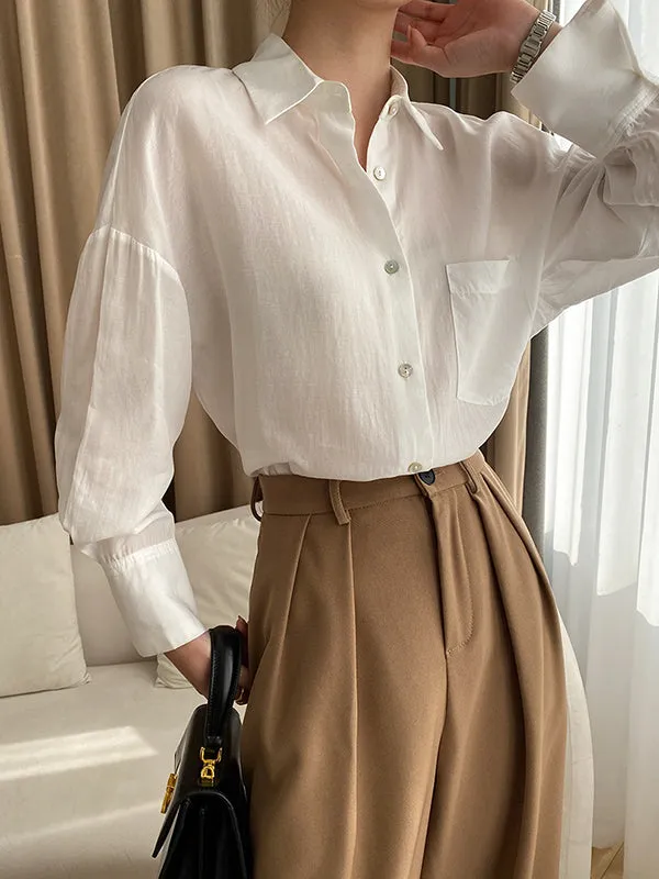 Solid Color Lapel Blouses&Shirts Tops