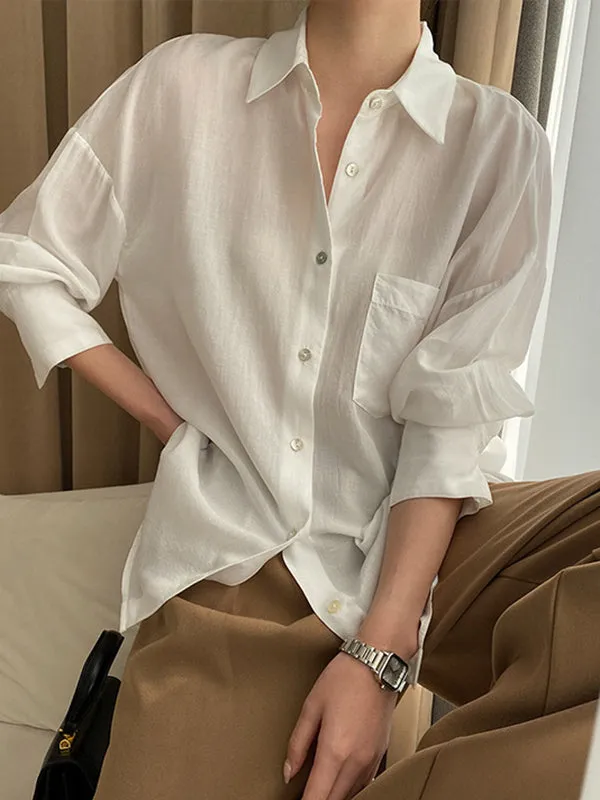 Solid Color Lapel Blouses&Shirts Tops