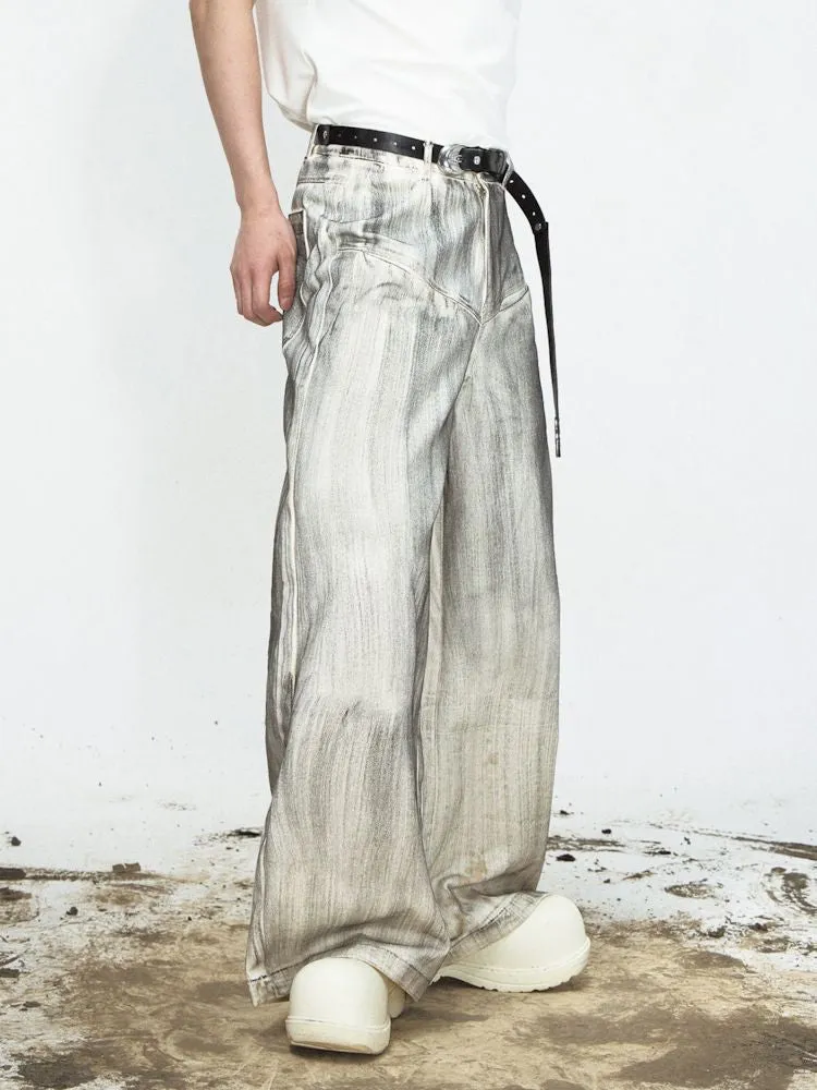 Stained Brushed Colour Straight Wide Leg Jeans【s0000008489】