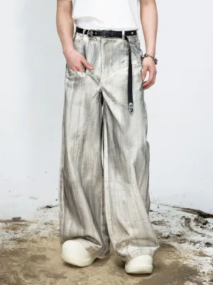 Stained Brushed Colour Straight Wide Leg Jeans【s0000008489】