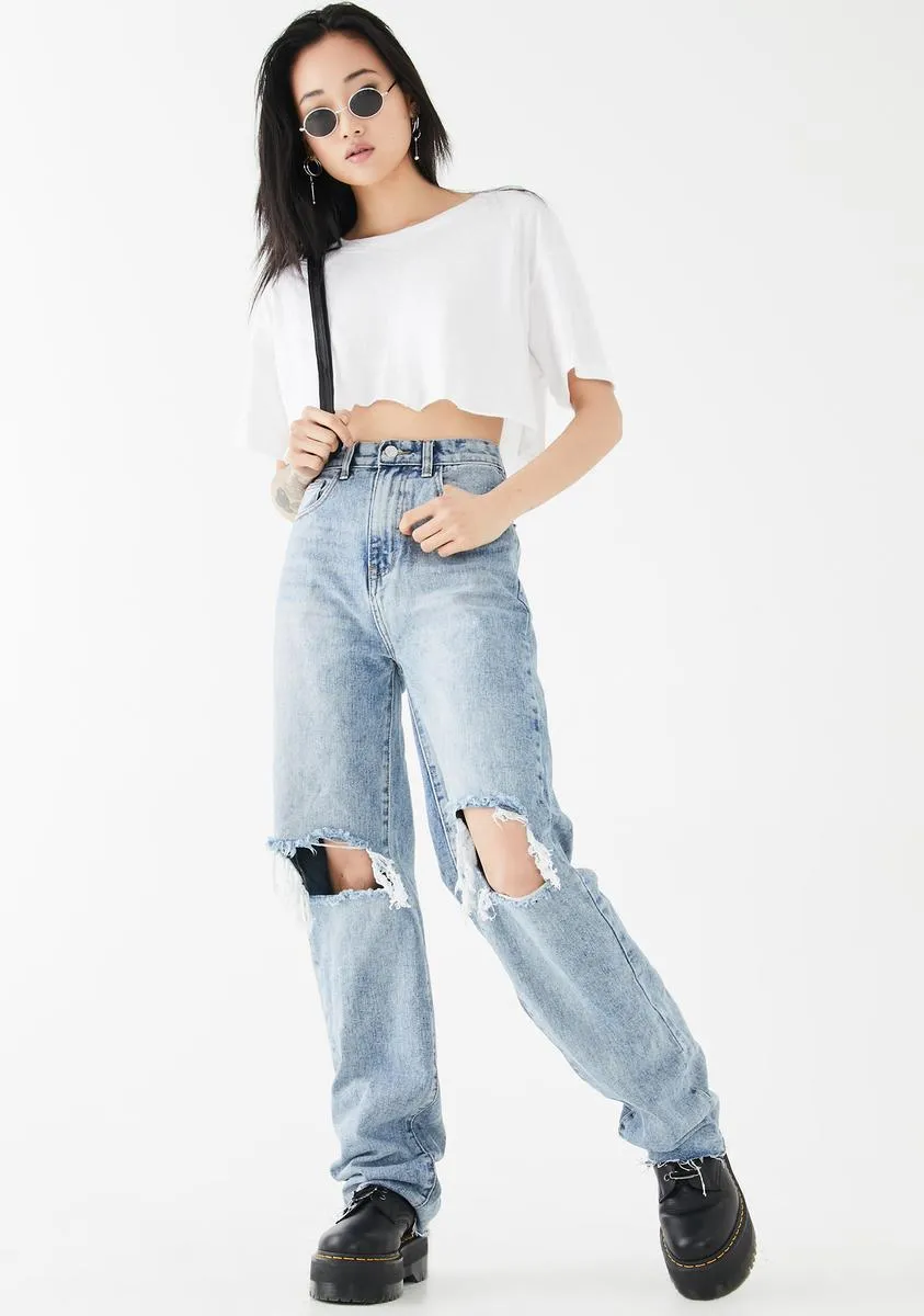 Straight Leg Distressed Denim Jeans