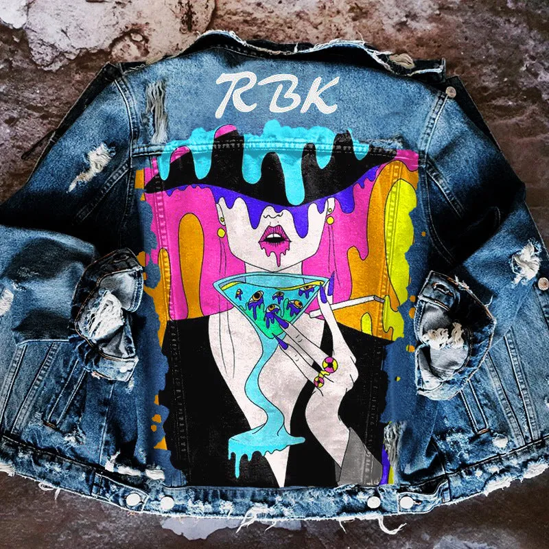 Street style graffiti illustration denim jacket