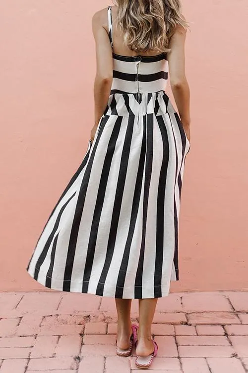 Stripe Pockets Slip Maxi Dress