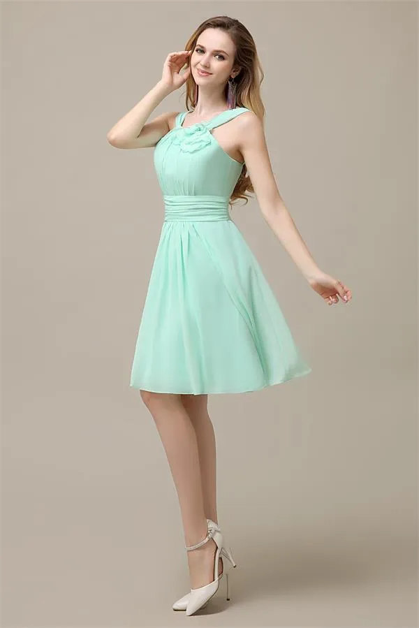 Unique Chiffon A-line Knee-Length Short Bridesmaid Dresses