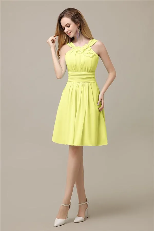 Unique Chiffon A-line Knee-Length Short Bridesmaid Dresses