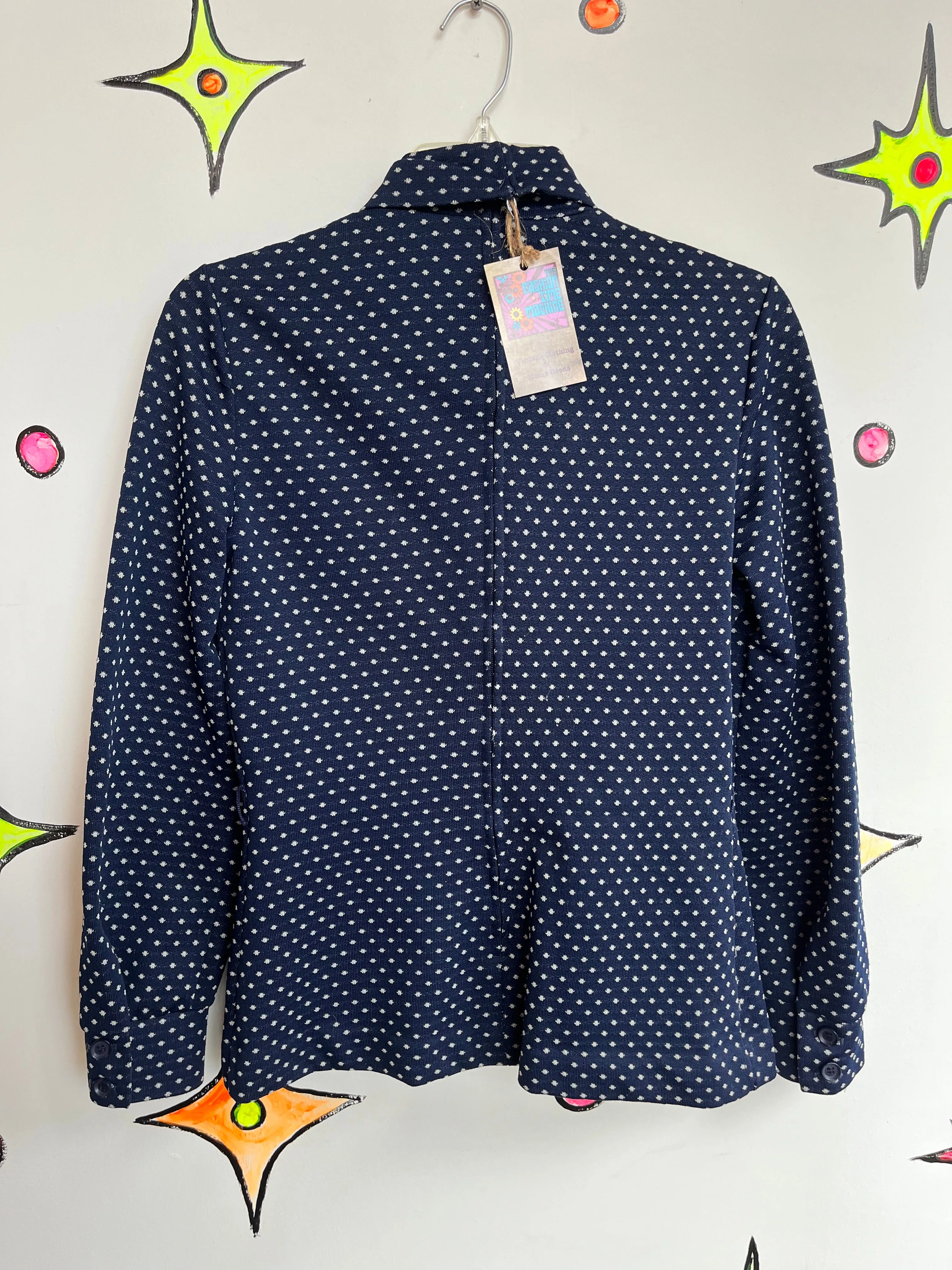 Vintage 60s 70s | Navy Bow Neck MOD Retro Blouse Top | Size S - M