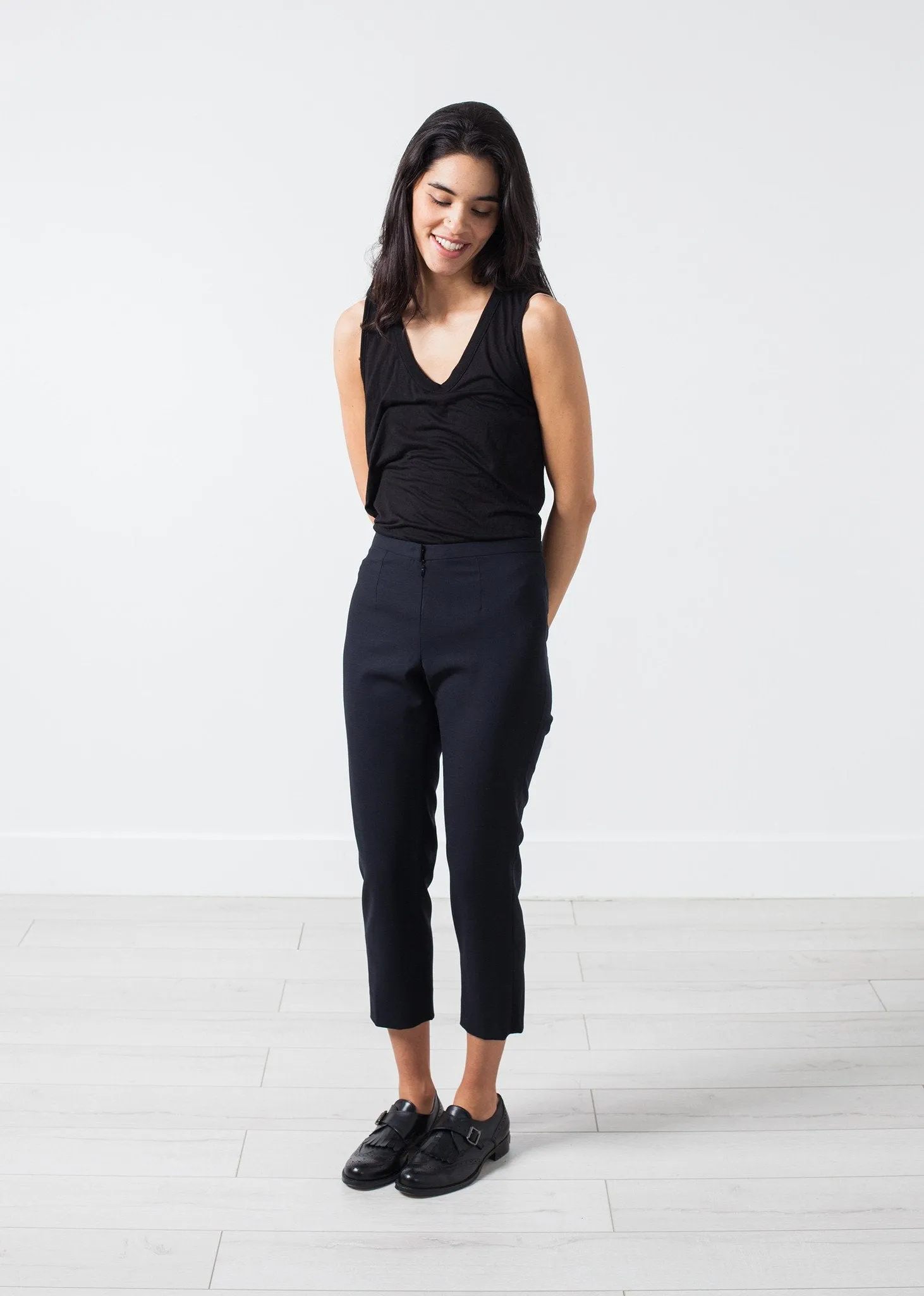 Wool Cropped Pant in Navy