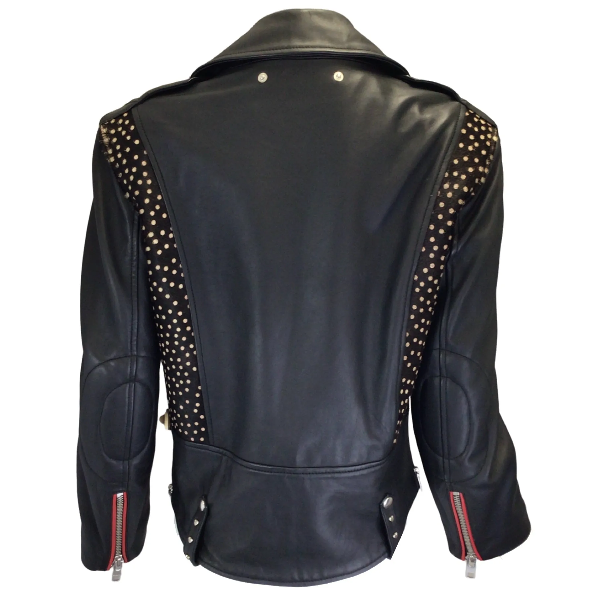 Zadig & Voltaire Black Multi Liya Leopard Patch Leather Biker Jacket