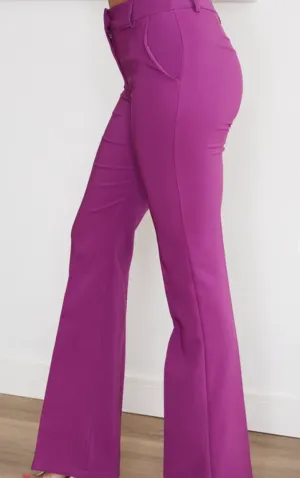 Zipper Fly Slim Flare Dress Pants